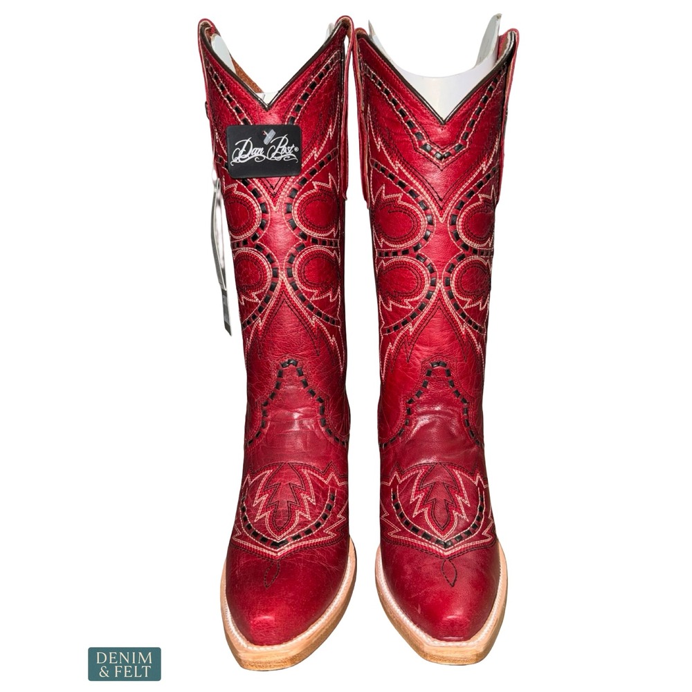 NEW Dan Post Mesa Tall Red Leather Snip Toe Western Cowboy Boots Size 8 - Picture 8 of 15